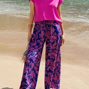 Emery Rose Floral Boho Beachy Elastic Waist Wide Leg Pants Size Medium